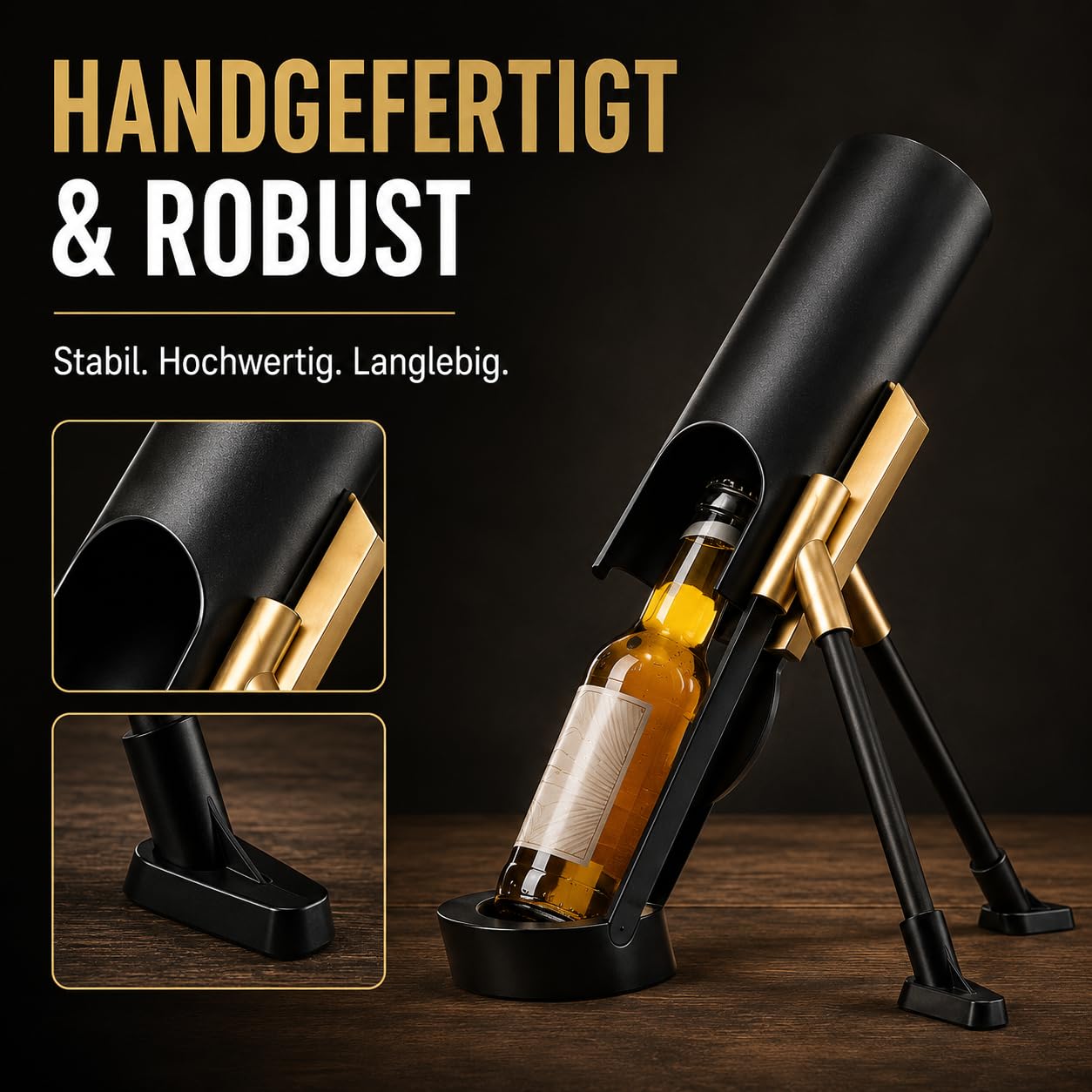 Suffkanone Flaschenöffner, Bieröffner mit Abschuss-Mechanismus für 33-mm-Flaschen, Lustiges Party Gadget für Grillabend, Hausbar und Feiern (Verde)