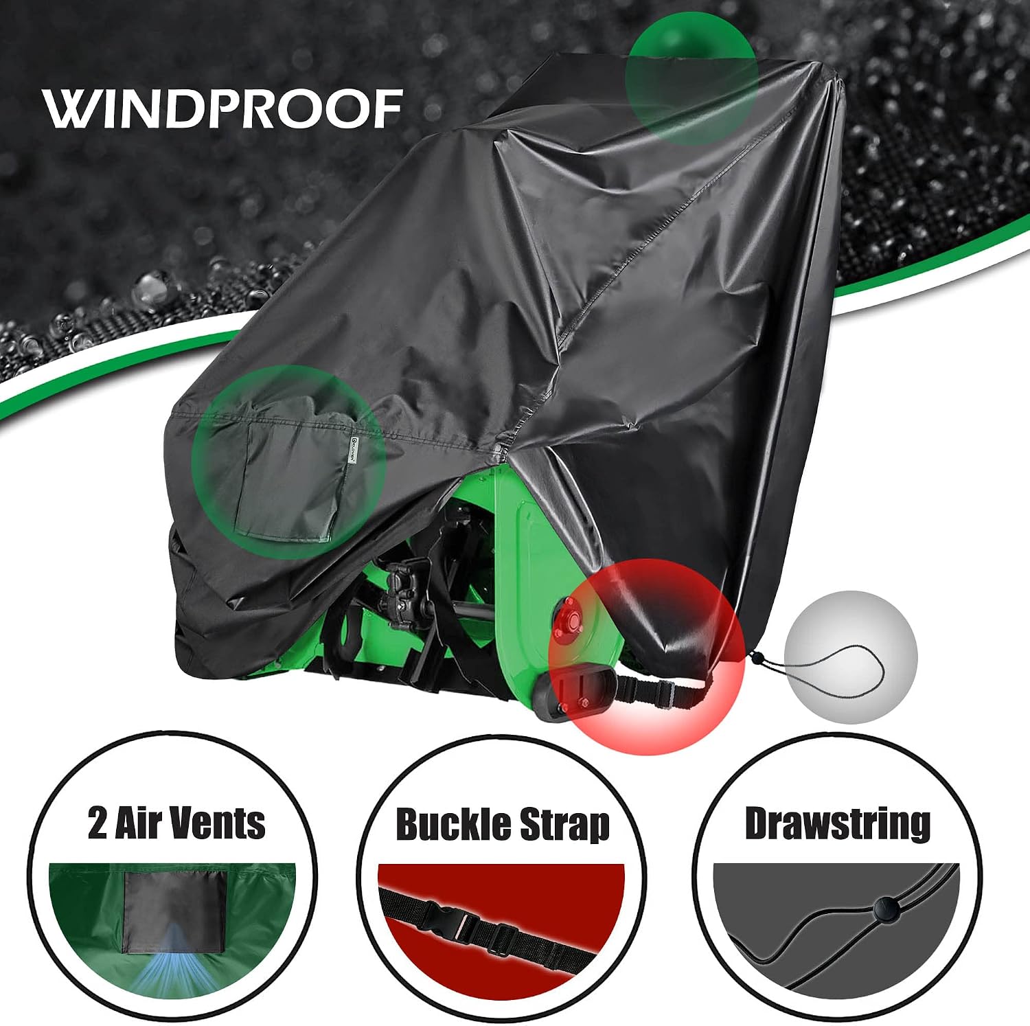 IC ICLOVER Snow Blower Cover, Universal fit Two Stage Snow Thrower Cover, Heavy Duty 600D Polyester Fabric Waterproof, Sun UV Dust Snow Proof, with Drawstring & Windproof Buckles, Outdoor Protection