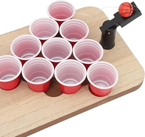 Miniatura 8 de Fockety Tapete de mesa de Beer Pong, juegos de mesa para adultos, tablero de mesa de Beer Pong con tablero de madera y 20 tazas y 2 accesorios