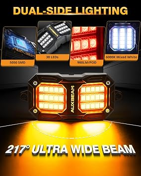 Auxbeam 8Pod RGB Rock Lights Brake Bluetooth+Remote 217 Wide Ultra Bright | Dual-Side Lighting Underglow Kit Music Voice Sync IP67 Waterproof Wheel Well Lights for Trucks Offroad RV
