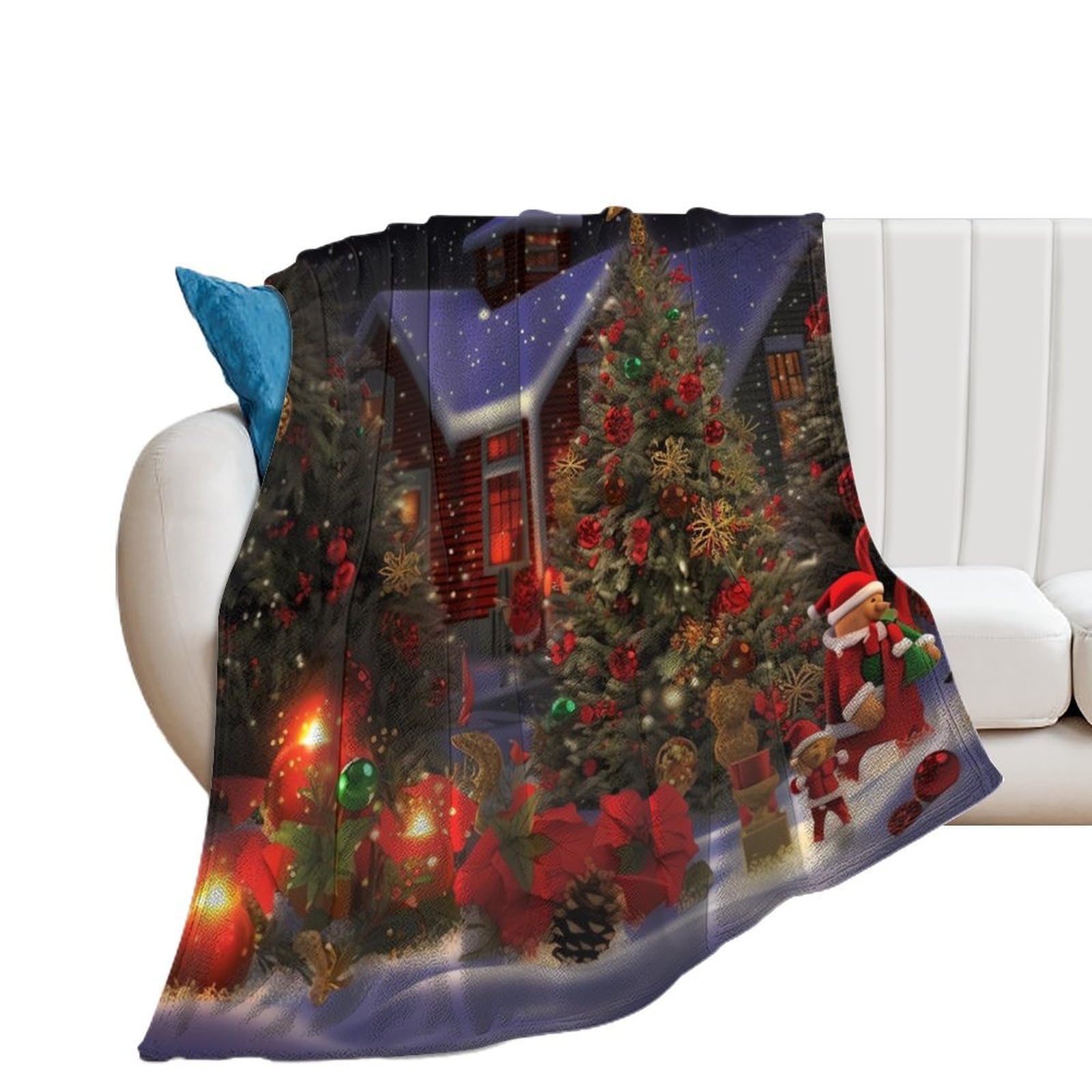 Couverture de Noël en flanelle 130x150 cm douce et légère pour lit et canapé