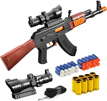 Shushuzz Toy Gun for Outdoor Play No batteries needed. Pull, aim, and launch soft foam bullets up to 10 meters. Perfect for backyard target games and camping roleplay. Recommended for boys age 8-12.
