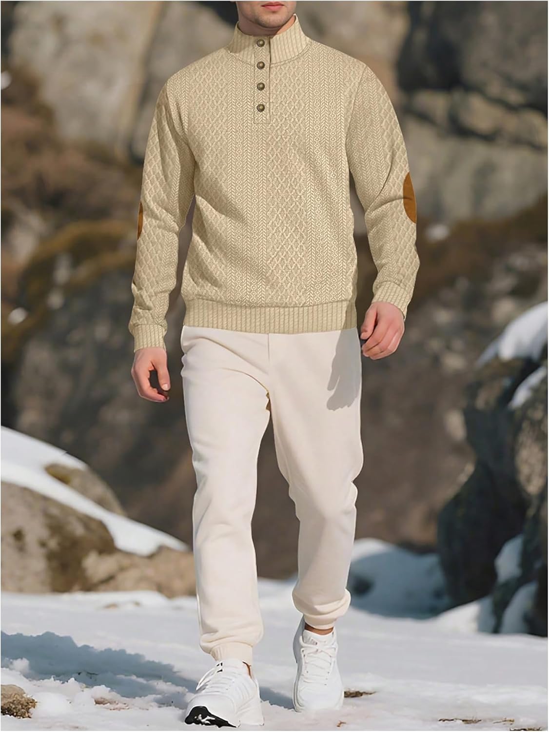 SOLY HUX Men's Knit Pullover Sweater Long Sleeve Stand Collar Button Vintage Tops Fall Outfits - Image 5