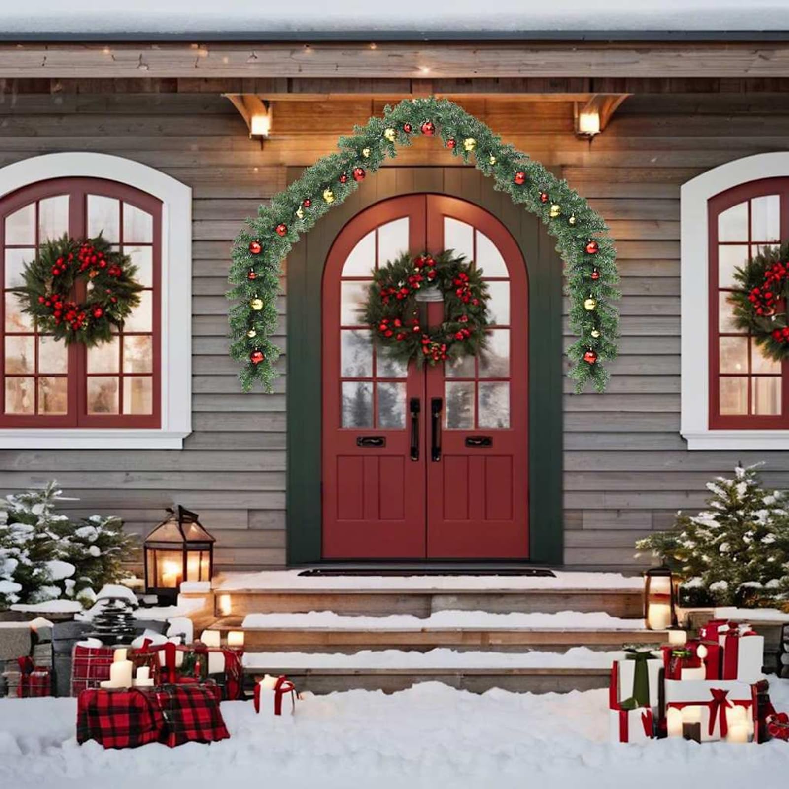 Gecheer Weihnachtsgirlande mit Kugeln und LED-Leuchten 5 m, Weihnachtsgirlande für innen außen als Fenster, Tür & Kamindeko246406