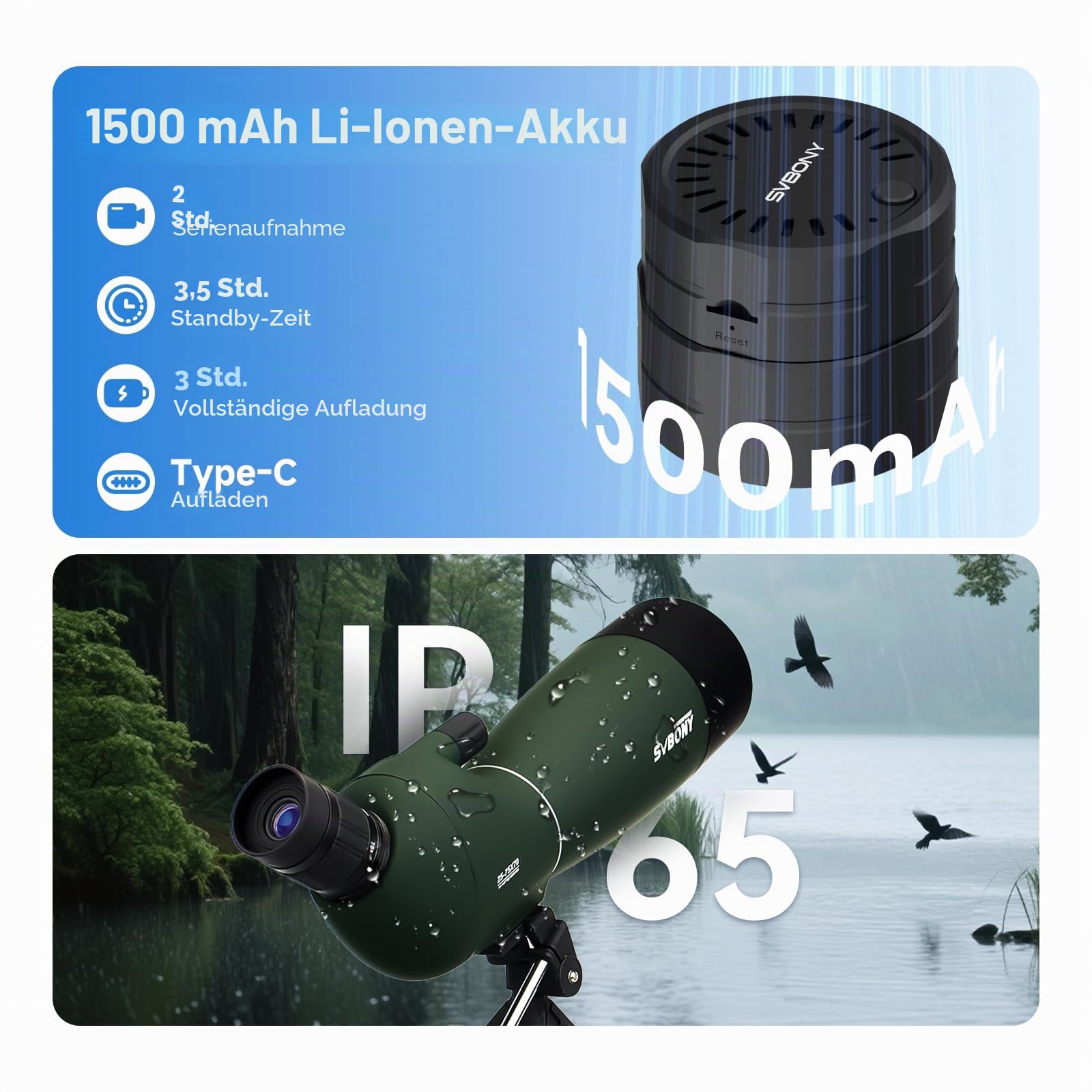 Svbony SV28 25-75x70 Spektiv mit SC002 WiFi Spektiv Kamera, Stativ, HD BAK4 Prisma FMC Handy Adapter Wasserdicht Tragetasche, Spektive für Sportschützen Vogelbeobachtung Natur-Fotografie