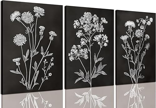 Miniatura 31 de KISSFOX 3 piezas de lienzo de arte de pared de flores silvestres para decoración de pared, cuadros florales, pinturas botánicas, impresiones de
