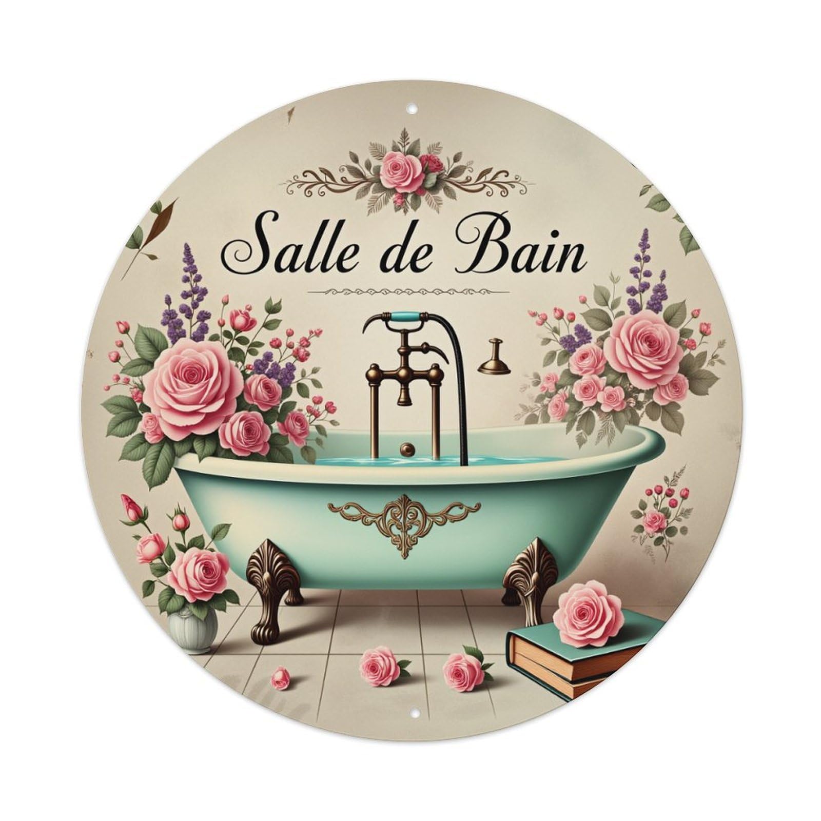 Floral Bath Tub Vintage Roses Metal Tin Sign Vintage Garden Bedroom Cafe Bar Man Cave Home Wall Decor Metal Poster 8x8 inches