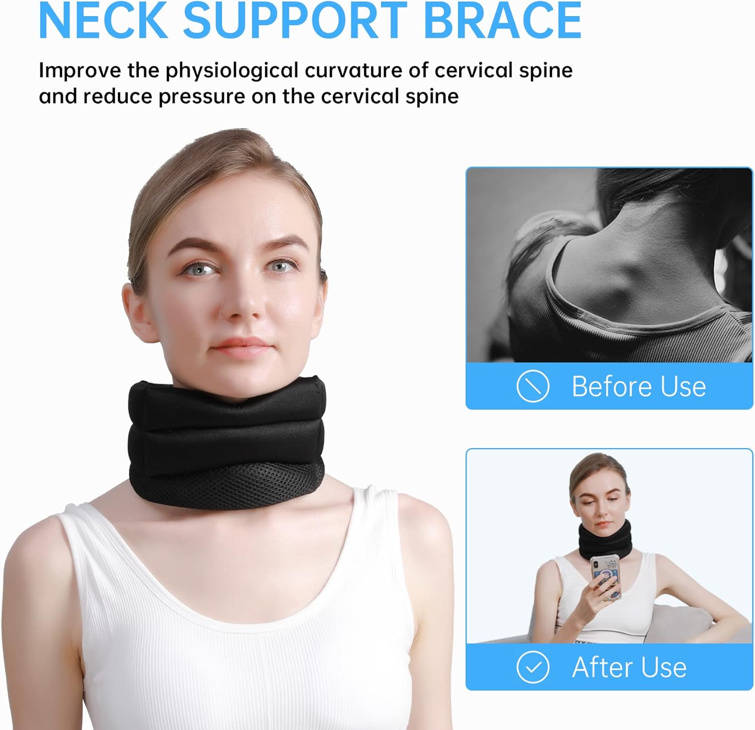Buy Neck Brace, Foam Cervical Collar Soft Neck Support Neck & Cervical Pillows Relieves Neck