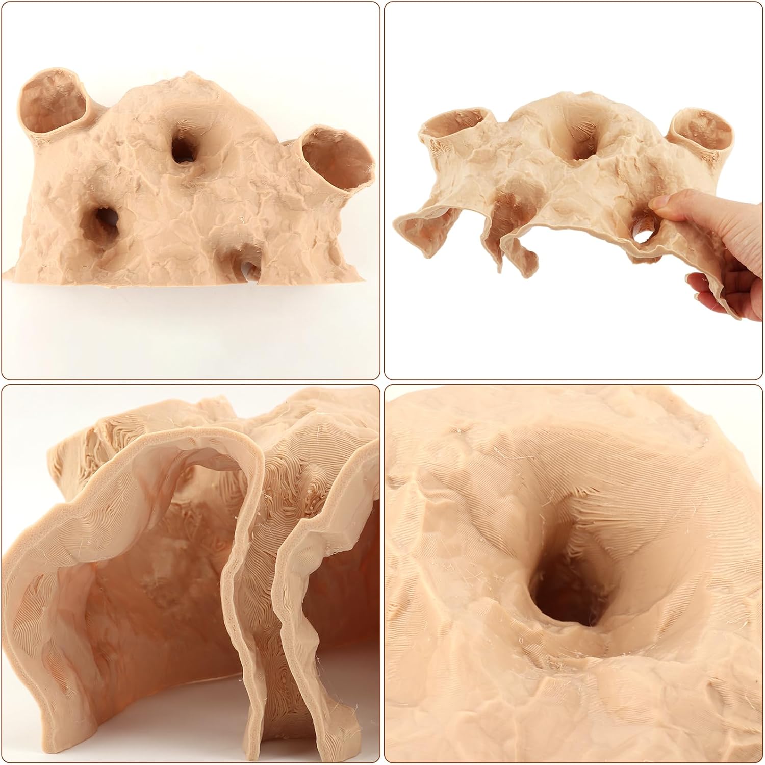 ​​Large Aquarium Tunnel & Cave, 3D Printed Rock Texture Fish Hideout with 2 Wide Top Entrances, Fish Tank Decor for Betta, Corydoras & Shrimp(Sand Yellow)