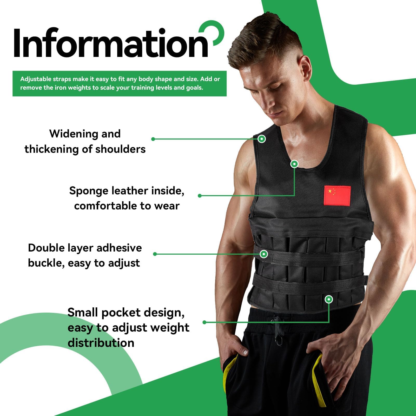 Gilet lesté de 20 kg avec 4 Sacs de Sable, Gilet d'entraînement réglable pour l'entraînement, la Musculation, la Course, Le Fitness, Le renforcement Musculaire