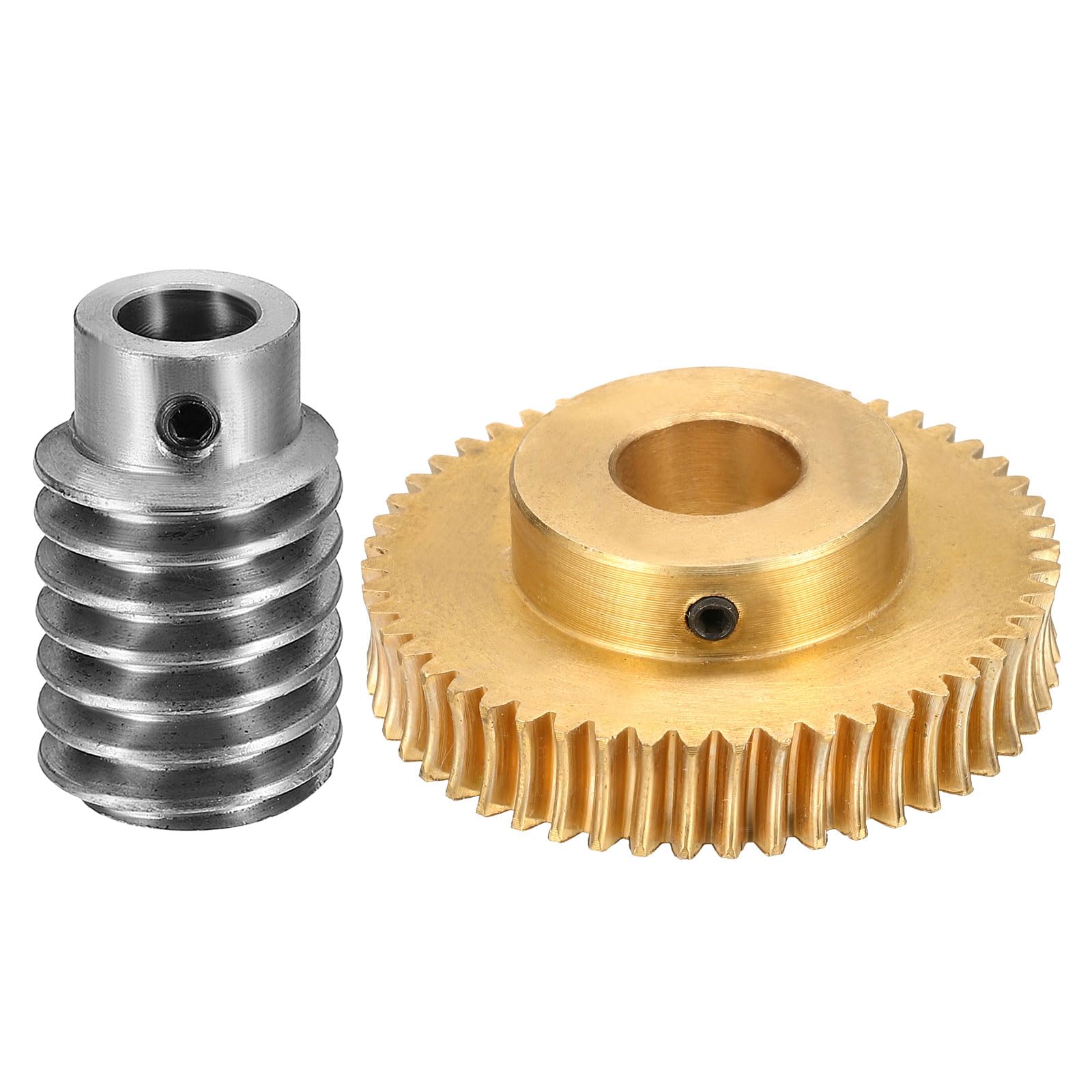 QUARKZMAN Ingranaggio A Vite Senza Fine Set 50T 1 Modulo Rapporto Riduzione 50:1 Rotazione A Destra Ruota Riduttore Trasmissione (Ingranaggio Ottone-Foro 14mm, Asta Acciaio #45 Foro 8mm)