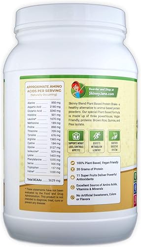 Miniatura 8 de Skinny Jane Skinny Blend  Batido de proteínas a base de plantas de mejor sabor  Polvo vegano  Bajo en carbohidratos apto para dieta cetogénica  Sin