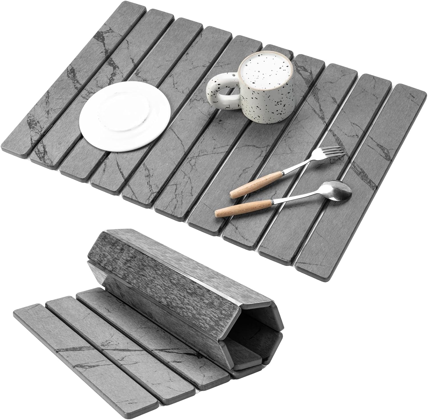 Large Stone Dish Drying Mat for Kitchen Counter ,24×16 inch Marble Diatomaceous Earth Drying Mat ,Foldable Dish Quick Dry Mats ,Multi-purpose Dry Stone Mats for Dishware and Cups