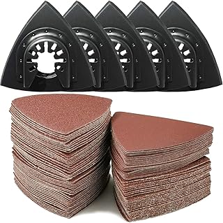 130Pcs Oscillating Tool Detail Sanding Pads Kit, 5Pcs Triangle Sanding Pads, 125Pcs Sandpaper, 60/80 /100/120 /240 Grits Hook & Loop Multitool Sandpaper for Wood/Plaster Other Surfaces Polish Sanding