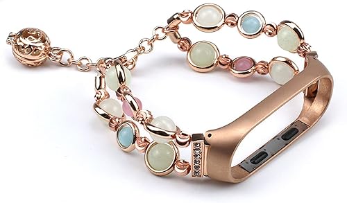 Miniatura 4 de Correa de muñeca Mi Band 3, hecha a mano con perlas luminosas de repuesto para mujer, correa ajustable de metal para reloj inteligente con cuentas