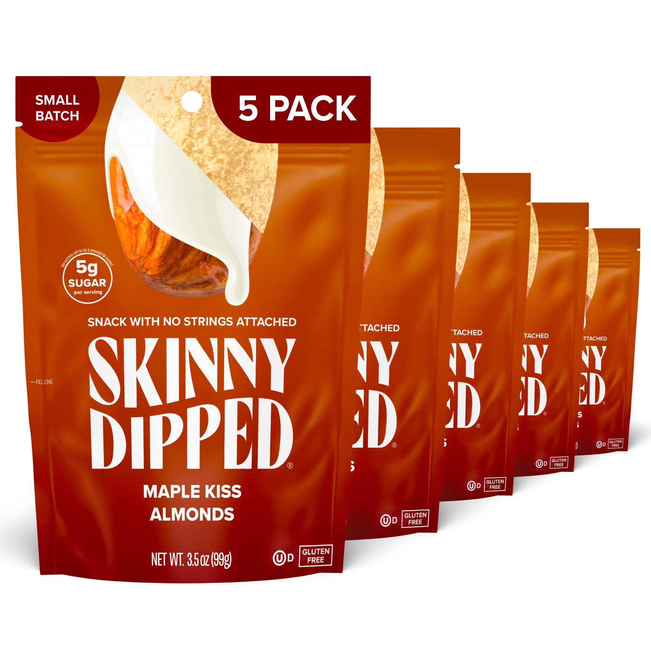 Maple Kiss Almonds, Healthy Snack, Plant Protein, Gluten Free, 3.5 oz Resealable Bags, Pack of 5, Seasonal Flavor