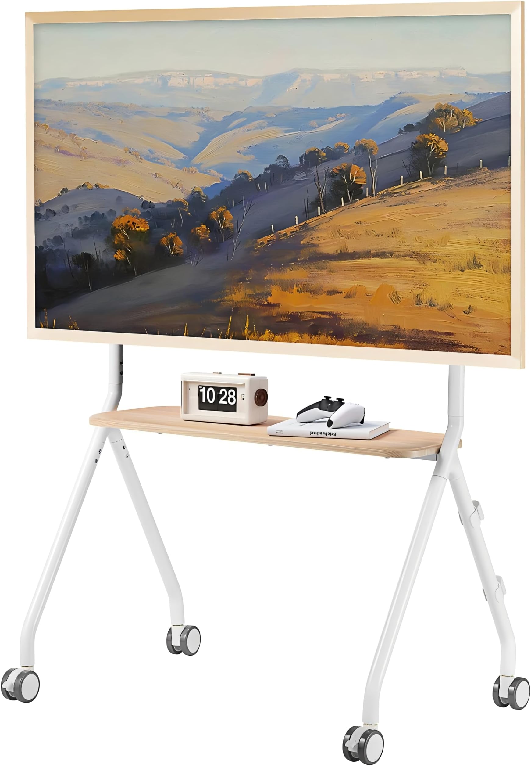Rolling TV Stand for 49-80 Inch Screens up to 50 kg, Portable with Wheels, Height Adjustable for Business, Office, School, Home, White