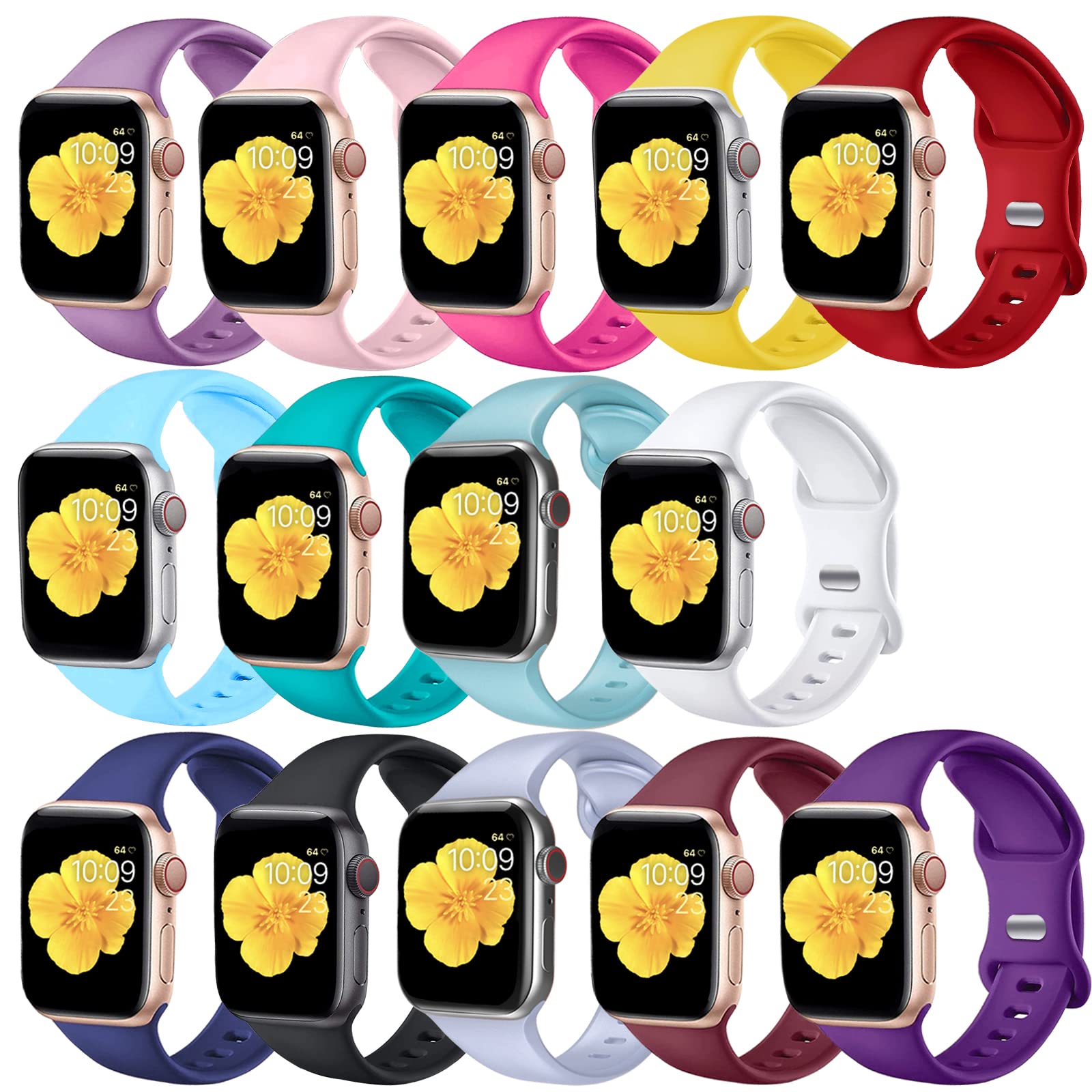 14 Pack Watch Bands Compatible with Apple Watch Bands 38mm 40mm 41mm 42mm 44mm 45mm 46mm 49mm for Women Men,Sport Silicone Band for iWatch Series 10/9/8/7/6/5/4/3/2/1/SE/Ultra/Ultra 2