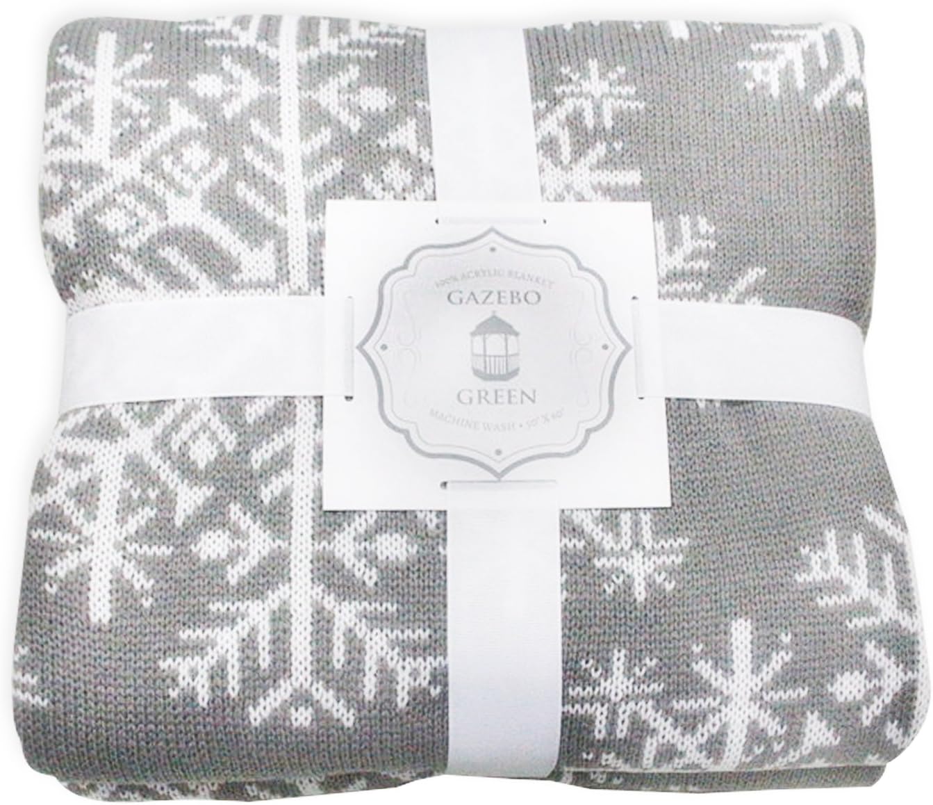 Gazebo Green Grey Winter Snowflake Reversible Knit Throw on Couch Blanket - 50" x 60"