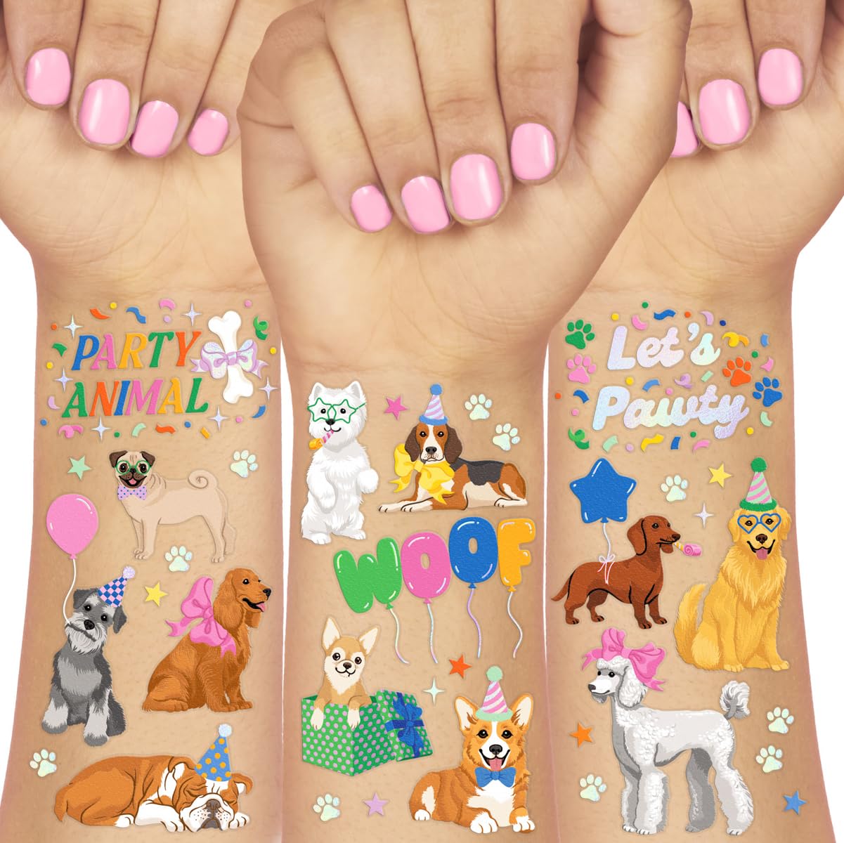 Dog Temporary Tattoos - 44 Glitter Styles | Animal Birthday Supplies, Pet Lover Party Favors, Woof Arts and Crafts