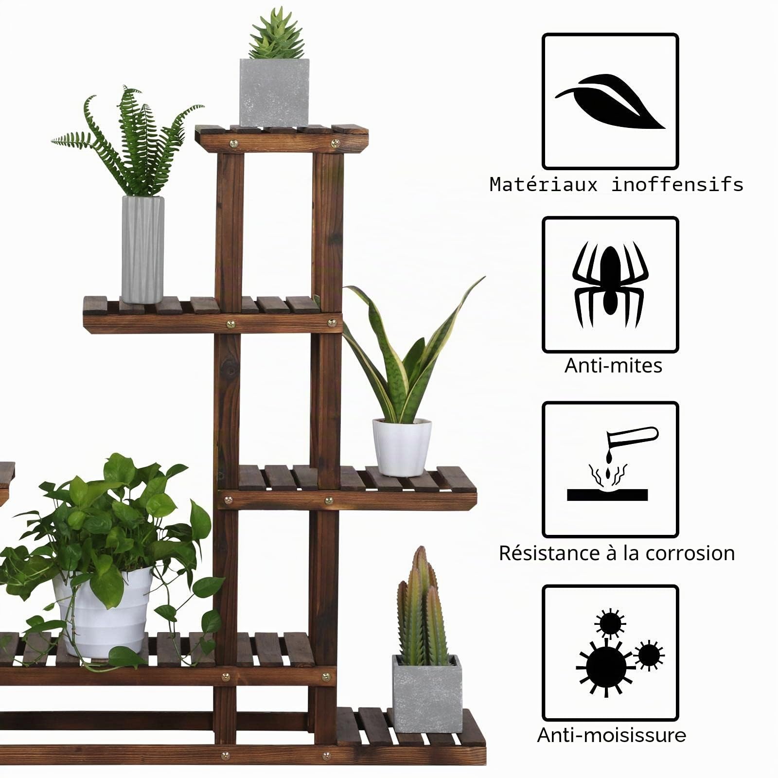 Yaheetech Étagère à Fleurs à 5 Niveaux Escalier pour Plantes Banc à Fleurs en Bois de Jardin Extérieur 97 x 96 x 25 cm