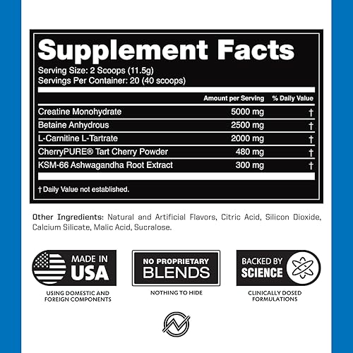 Miniatura 8 de Outwork Nutrition Polvo de recuperación después del entrenamiento, monohidrato de creatina, Ashwagandha KSM-66 y cereza ácida, acelera la