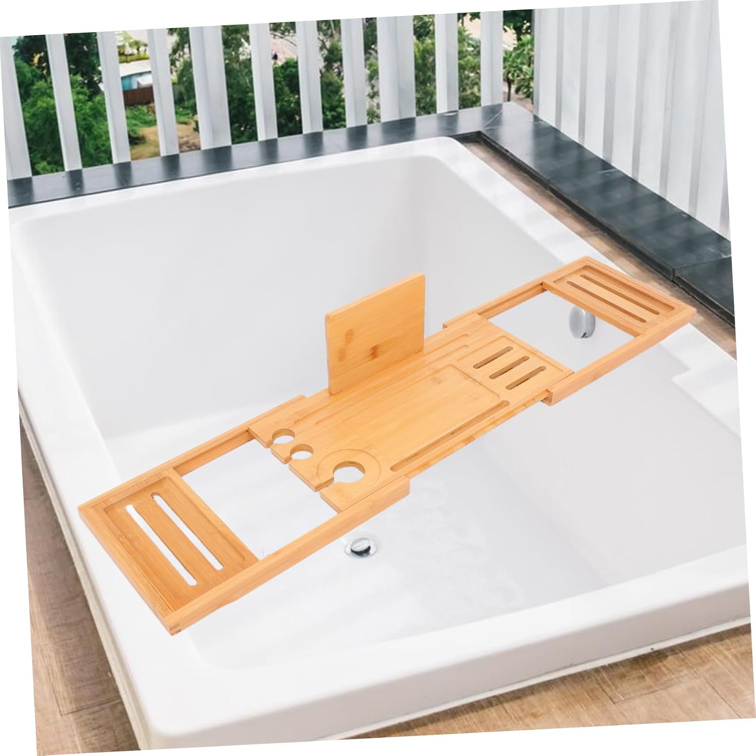 Cabilock Bathtub Tray Board Expandable Design Bath Tub Table for Bathroom Bamboo Spa Tray