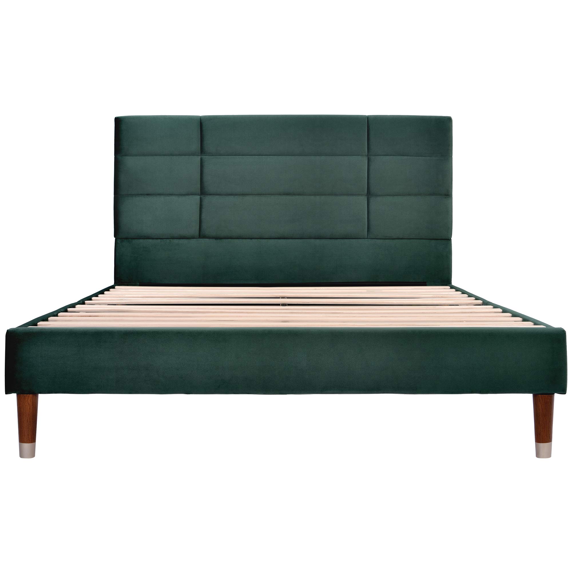 ModernLuxe Cama doble tapizada con cajón y somier, 140 x 200 cm, estructura acolchada con cabecero en terciopelo verde oscuro para adultos y jóvenes (colchón no incluido) (verde oscuro)