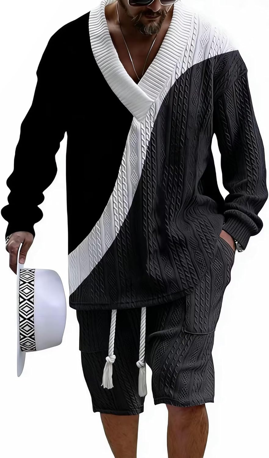 TIFIYA Men's Casual Tracksuits 2 Piece Athleisure Set Long Sleeve with Shorts Suit Baggy Jogging Sweatshirts