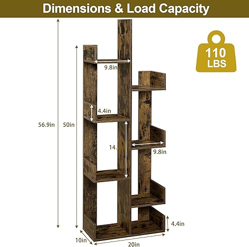 Miniatura 2 de VECELO Estantería de árbol geométrica de 8 estantes de madera, estante organizador de estantes en forma de árbol para libros, revistas, CD y