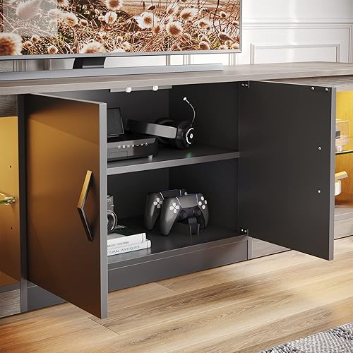 Miniatura 5 de Bestier Soporte de TV para TV de 75 pulgadas centro de entretenimiento LED grande con gabinetes soporte de TV moderno de 70 pulgadas para sala de