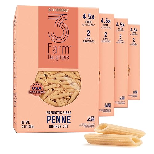 Three Farm Daughters Penne Pasta, 12 onzas, alta fibra, bajo IG, cultivado en granja de EE. UU., calidad premium, harina de trigo y harina de sémola