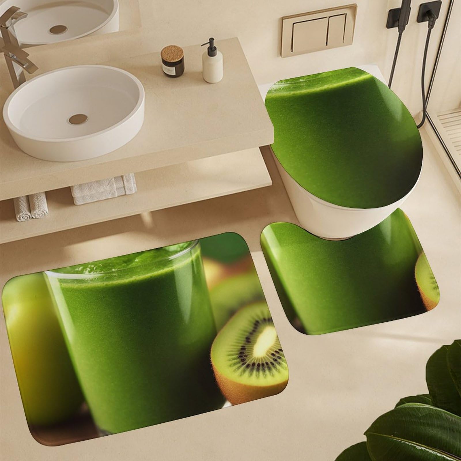 Tapis de bain trois pièces smoothie vert tapis de douche durable et doux pour la maison