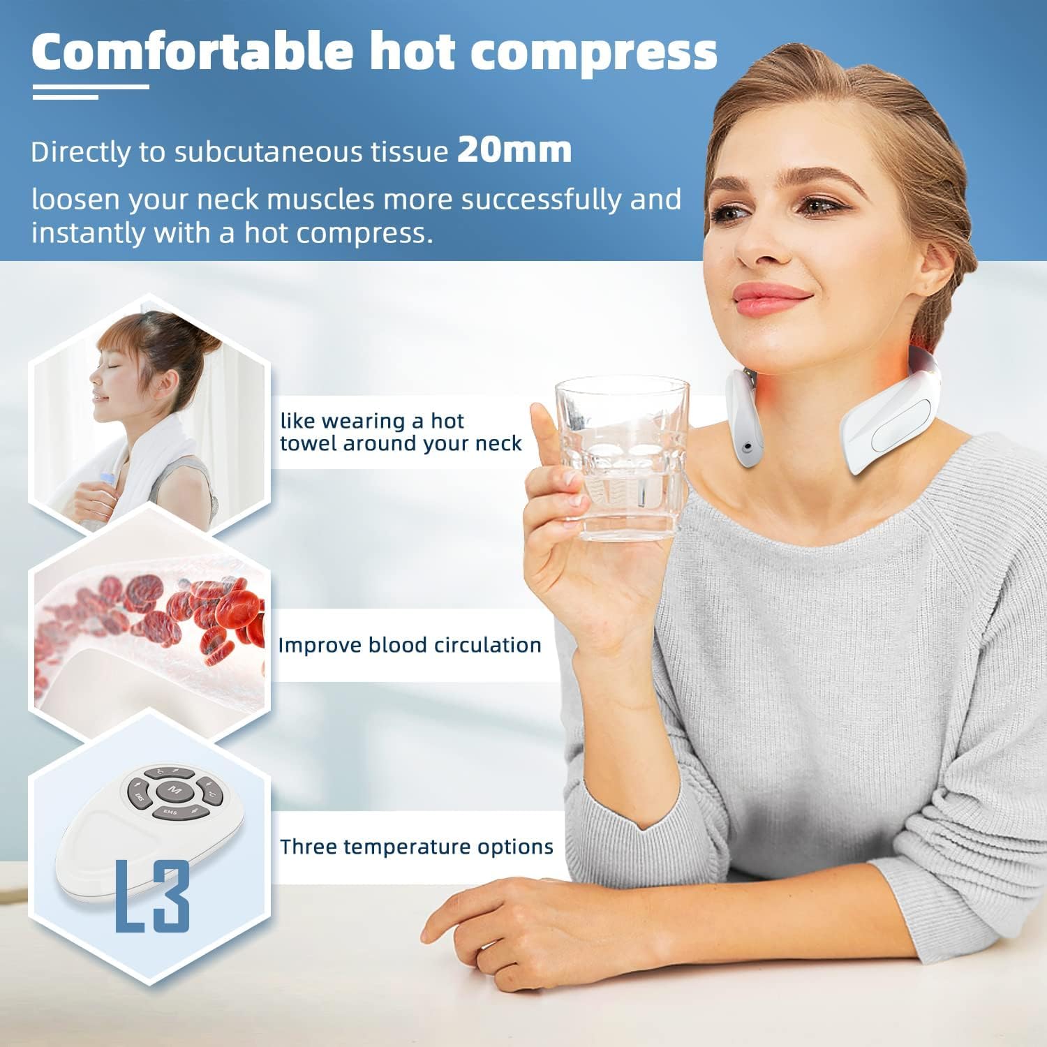 Tianfucen Cordless Neck Massager with Heat,3 Model 15 Levels Electric Neck Massager for Pain Relieve,Portable Massager Neck Relaxer. - Image 7