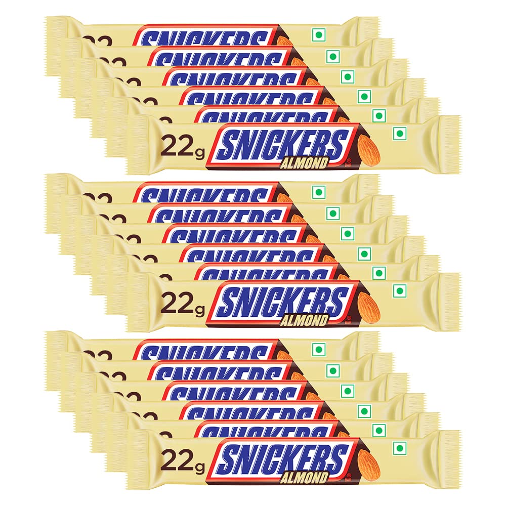 Snickers Almond Filled Chocolate Bar | Loaded With Delicious & Nutritious Roasted Almonds And Rich Caramel | Premium Chocolate For Sharing | 22 G | Pack Of 24, 528 Gram
