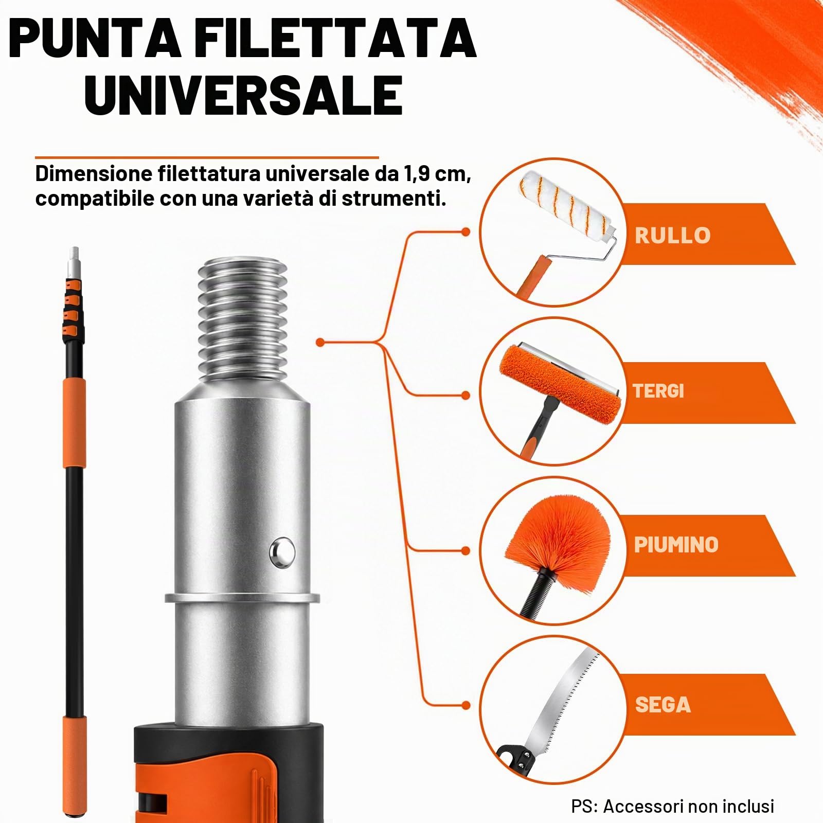 LAANPOLE Asta Telescopica, Asta di Estensione in Alluminio 6m, Rullo Verniciatura Multiuso per Pittura, Rimozione Polvere e Pulizia