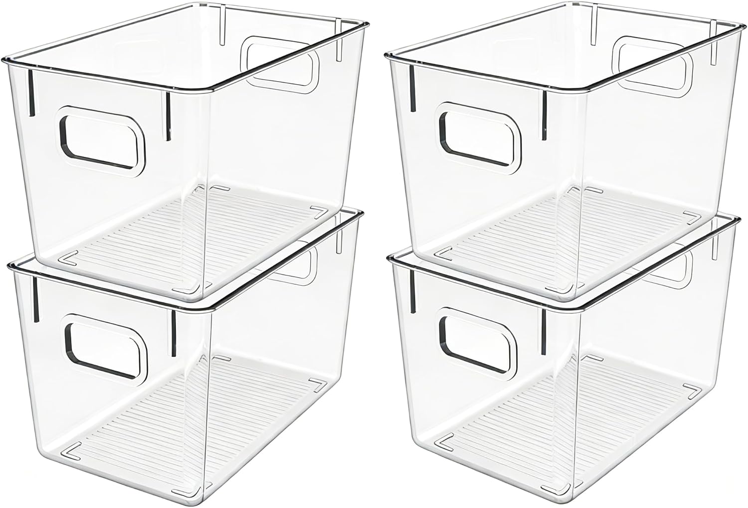 4 Pack Clear Plastic Storage Bins with Handles, Pantry Organizers & Storage Containers, Cabinet Organizer, Home Organization Must Haves for Kitchen, Laundry Room, Office, Closet, Garage & Freezer,L