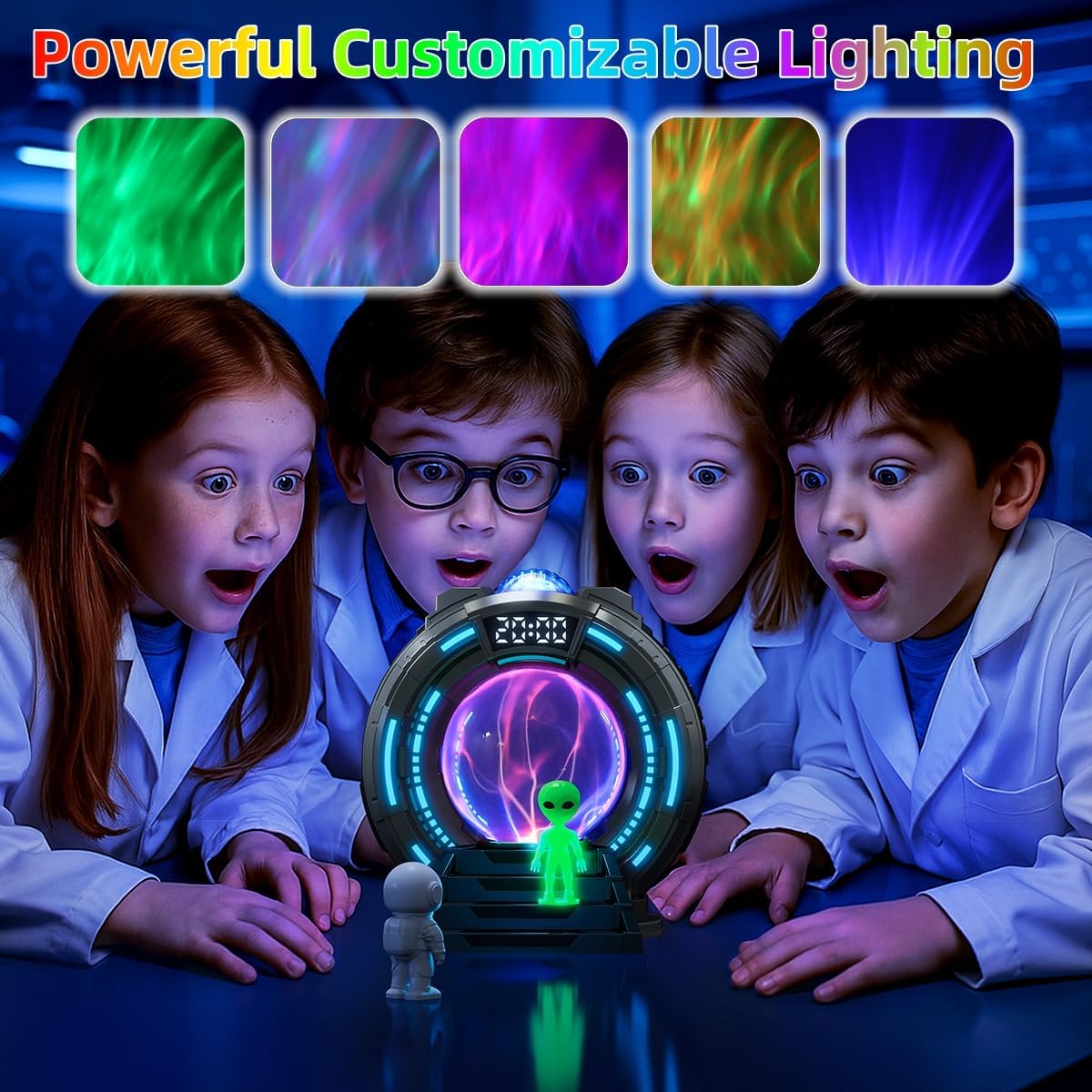 Northern Lights Projector for Kids, Galaxy Night Light 8 Color Changing Modes with Bluetooth Speaker & Time Alarm Clock for Home Bedroom Decor, Birthday, Gift Idea