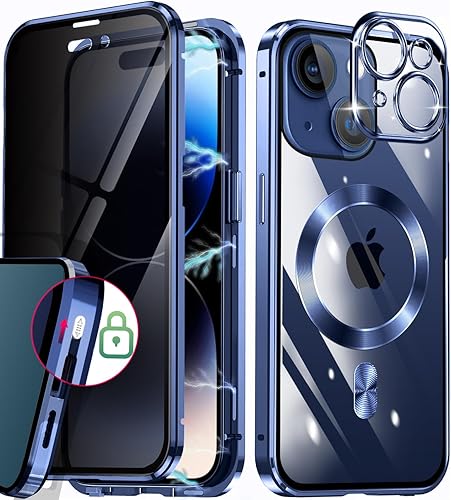 Miniatura 7 de Bucle de CD + bloqueo de seguridad Funda magnética para iPhone 15 Pro Max, pantalla de privacidad con lente de cámara parachoques de metal
