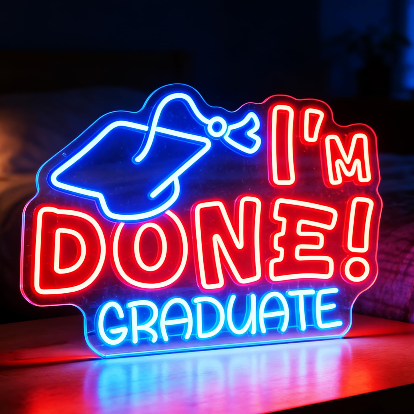 I'm Done Graduate Neon Sign with Graduation Cap LED Wall Decor for Graduation Party LED Neon Light with Grad Cap Wall Sign for Graduation Party Classroom Home Bar Decor & Graduation Gift — image 1