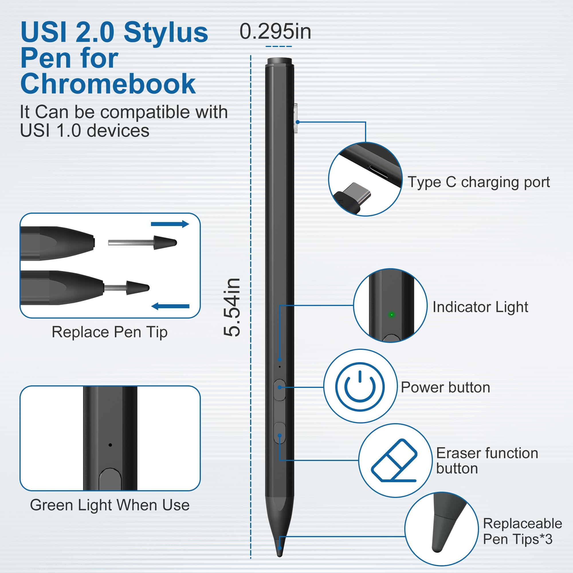 Penna Stilo USI 2.0 - 4096 Livelli Di Pressione, Per Tablet E Chromebook
