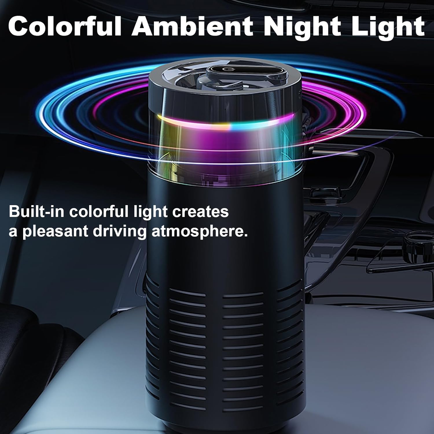 Portable Car Air Circulator with Aromatherapy & Ambient Light - Ultra Quiet 2-Speed Control, Cup Holder Friendly Air Freshener for Car(Color:White)
