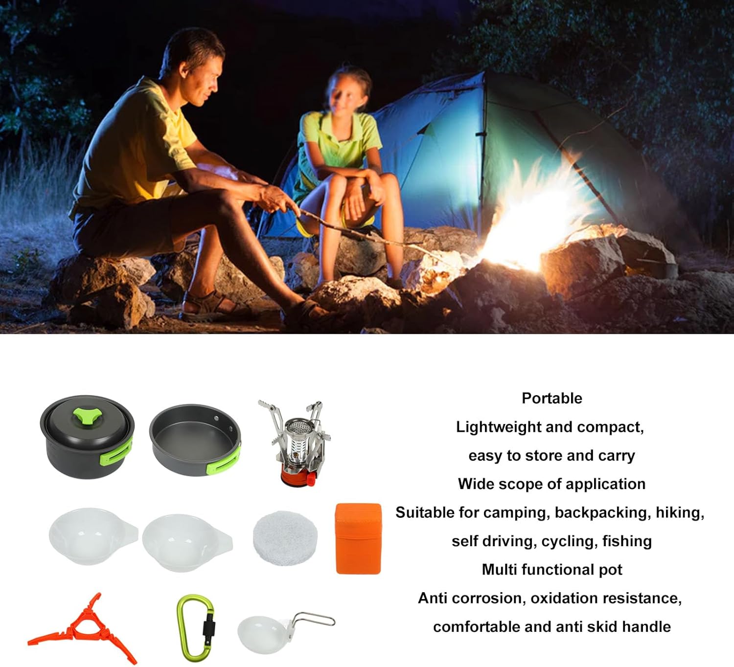 Outdoor Camping Cookware Set, High Strength Pot Pan Set for Picnic and Camping