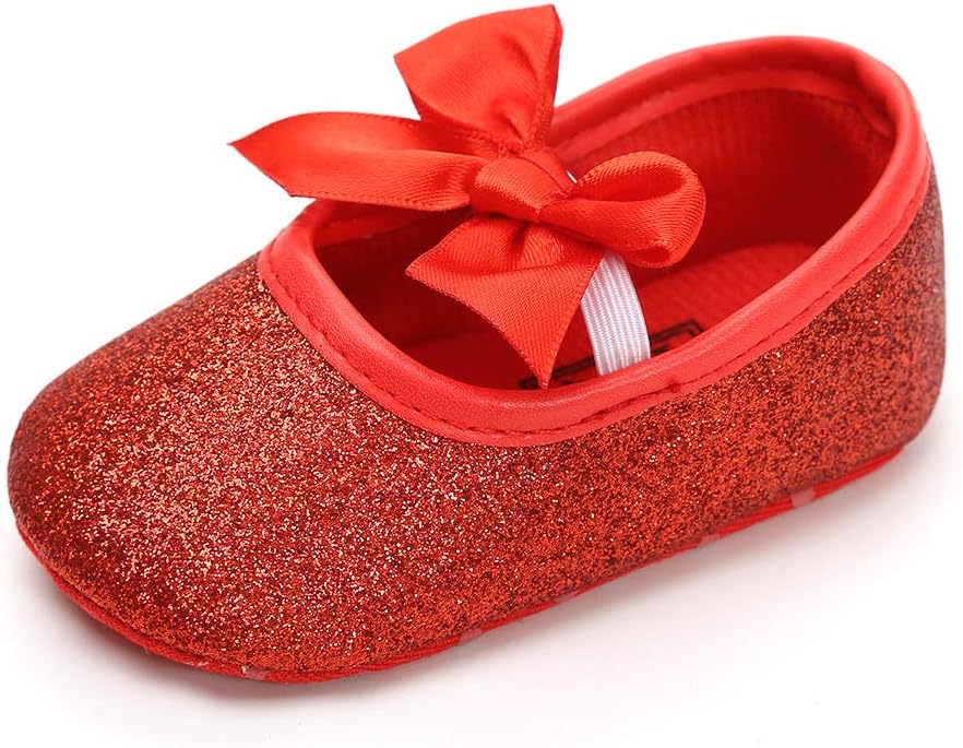 myppggBaby Girls Mary Jane Flats Sparkly Bowknot Princess Dress Crib Shoes Non-Slip for Toddler First Walkers