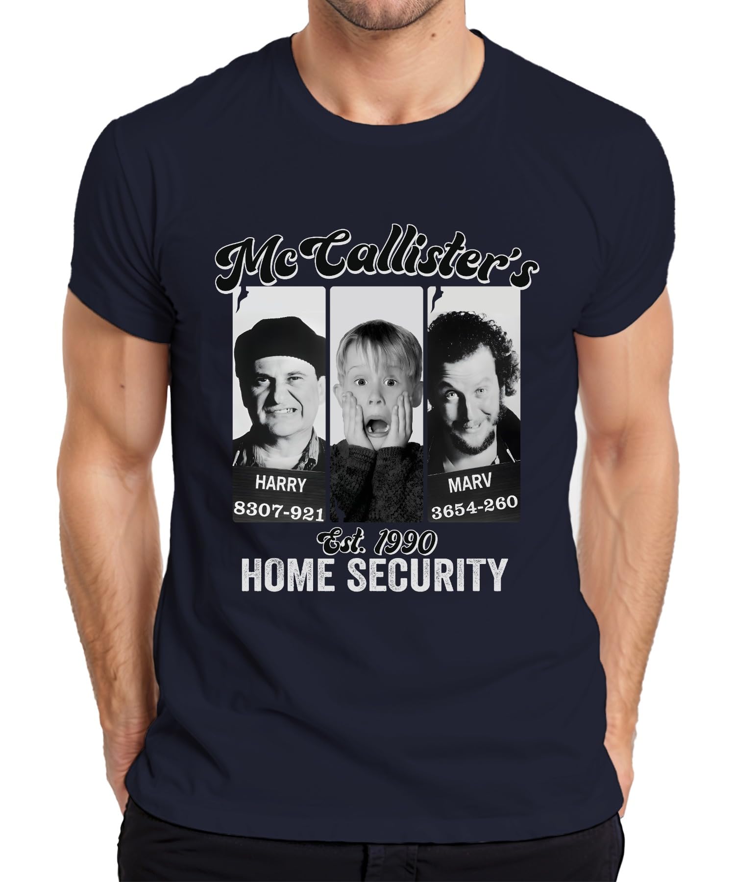 Printera Men's Navy Mccallister's Home Security Harry Marv Kevin - Christmas Xmas T-Shirt, 3XL