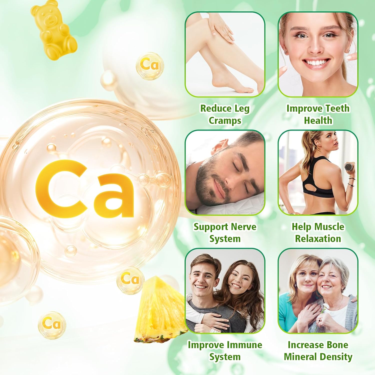 Calcium Citrate Gummies 1200 mg, Sugar Free Calcium Gummies for Adults & Kids, Chewable Calcium Supplements for Women, Bone & Immune Support, Pineapple Flavor 120 Count