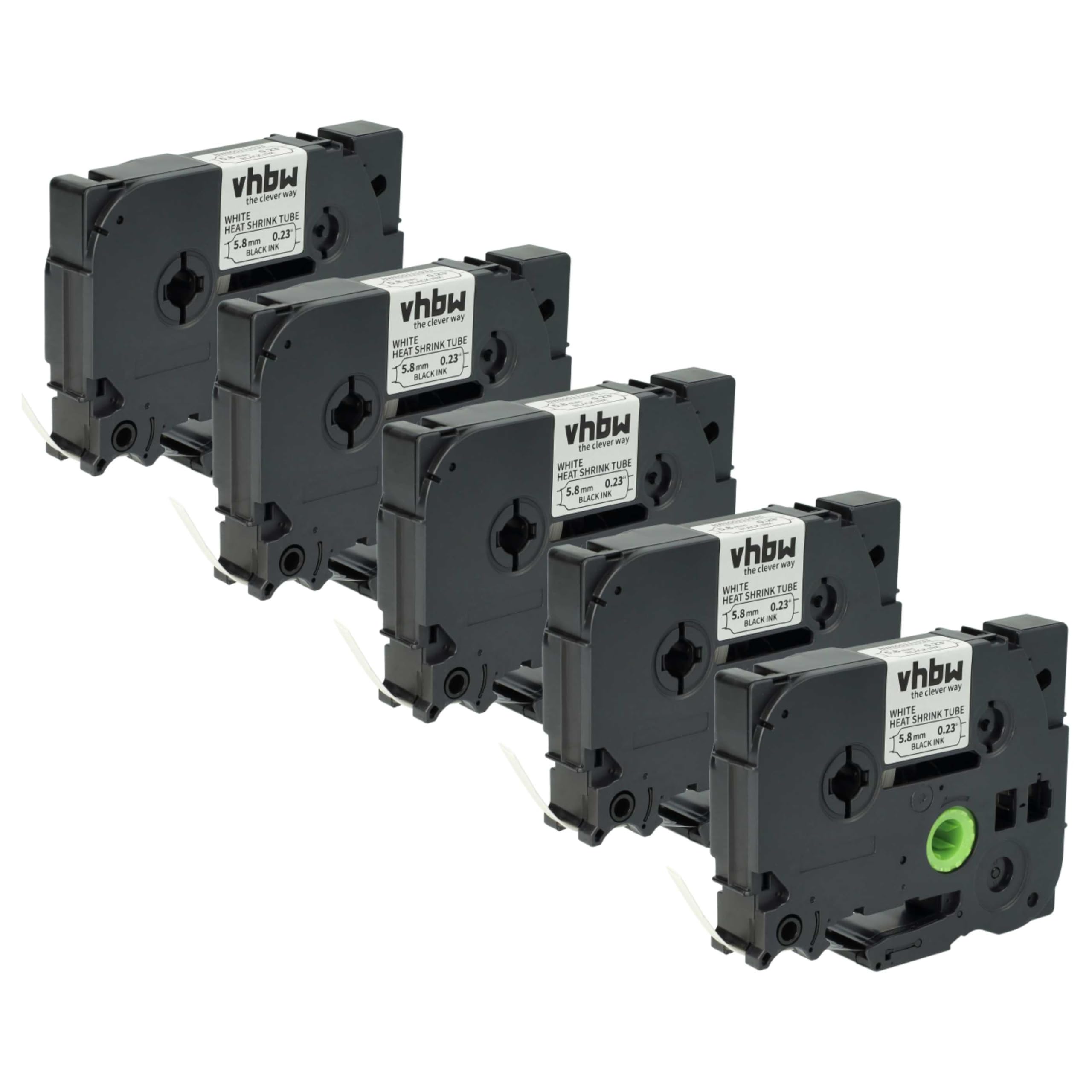 vhbw 5x taśmy kompatybilne z Brother P-Touch PT-P900W drukarka etykiet 1,5 m x 5,8 mm czarno-białe, kaseta z tuleją termokurczliwą