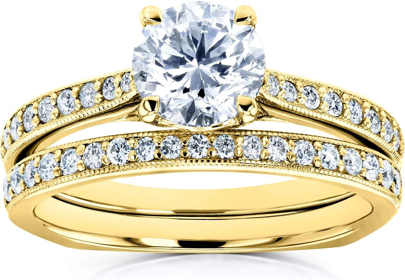 Kobelli Diamond Square European Shank Vintage Style Trellis Bridal Set 1 3/5 CTW 14k Yellow Gold