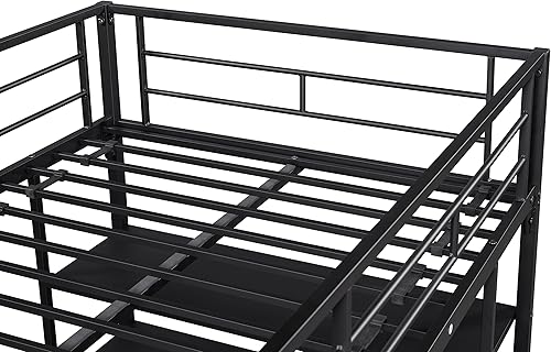 Miniatura 6 de Cama baja de metal individual con estantes de almacenamiento y escalera, litera flotante para niños, ahorro de espacio, no necesita somier, fácil