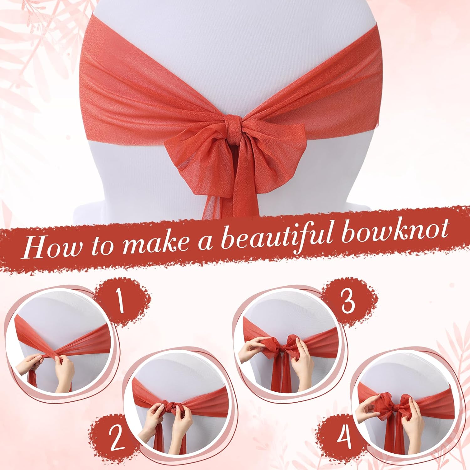 Moukeren 50 Pcs Chiffon Chair Sash Bow Ties Chair Ribbon Back Ties Chair Cover Band Bulk Dining Chair Cover Decoration for Wedding Party Ceremony Banquet Birthday Event Home Decoration(Rust Red)